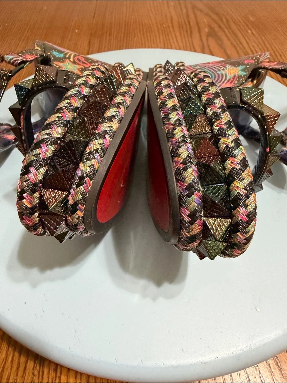 Christian Louboutin Black Multicolor Embellished Platform Wedge Sandals
